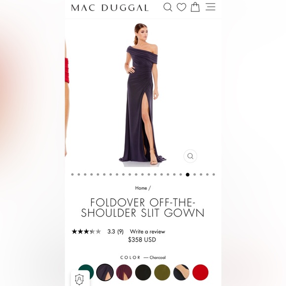 Mac Duggal CHARCOAL FOLDOVER OFF-THE-SHOULDER SLIT GOWN SIZE 12 NWT - Picture 3 of 3